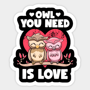 Owl You Need Is Love Adorable Owl Puns Couple Valentines Day Sticker